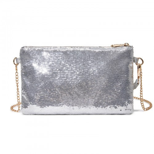 CLS2512 - Glam Sparkle Sequin Evening Clutch-Sleek, Shimmering Wristlet & Crossbody - Silver