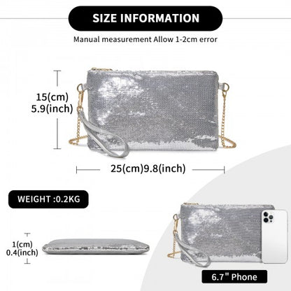 CLS2512 - Glam Sparkle Sequin Evening Clutch-Sleek, Shimmering Wristlet & Crossbody - Silver
