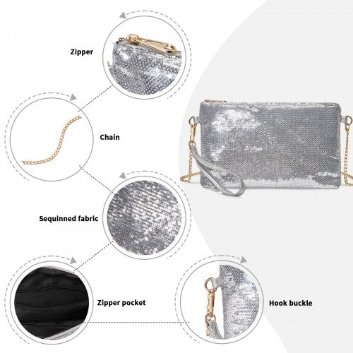 CLS2512 - Glam Sparkle Sequin Evening Clutch-Sleek, Shimmering Wristlet & Crossbody - Silver
