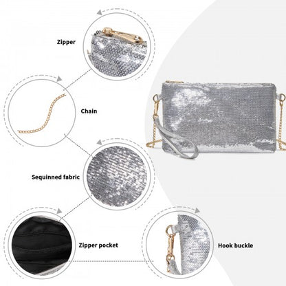 CLS2512 - Glam Sparkle Sequin Evening Clutch-Sleek, Shimmering Wristlet & Crossbody - Silver