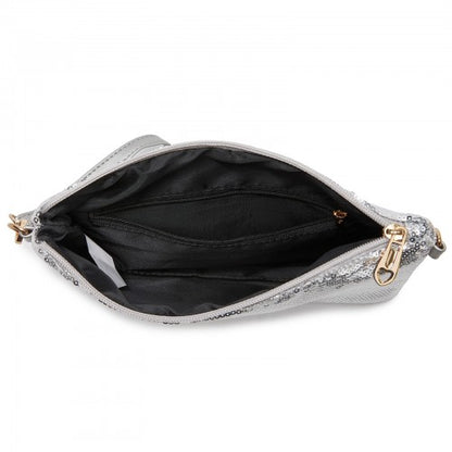 CLS2512 - Glam Sparkle Sequin Evening Clutch-Sleek, Shimmering Wristlet & Crossbody - Silver