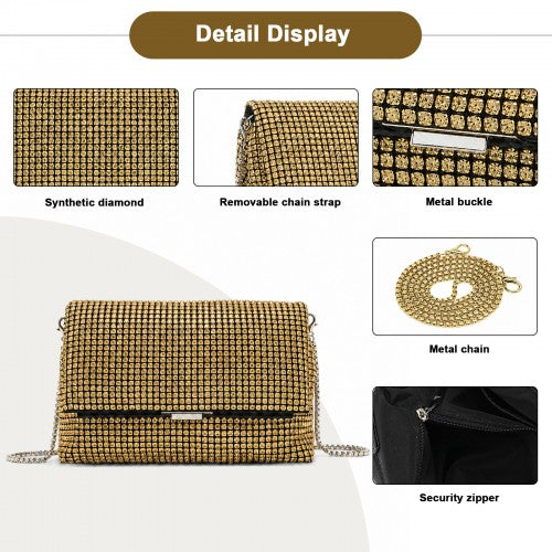 CLS2625 - Rhinestone Clutch Bag, Detachable Metal Chain Evening Bag,  Synthetic Diamond Crossbody Shoulder Handbag for Wedding Party Prom