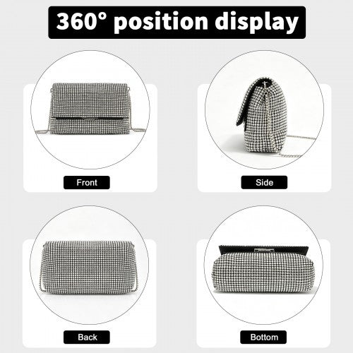 CLS2625 - Rhinestone Clutch Bag, Detachable Metal Chain Evening Bag,  Synthetic Diamond Crossbody Shoulder Handbag for Wedding Party Prom