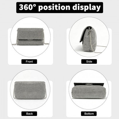 CLS2625 - Rhinestone Clutch Bag, Detachable Metal Chain Evening Bag,  Synthetic Diamond Crossbody Shoulder Handbag for Wedding Party Prom