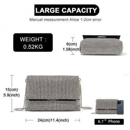 CLS2625 - Rhinestone Clutch Bag, Detachable Metal Chain Evening Bag,  Synthetic Diamond Crossbody Shoulder Handbag for Wedding Party Prom