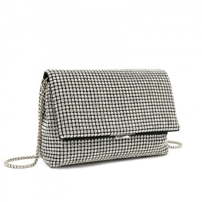 CLS2625 - Rhinestone Clutch Bag, Detachable Metal Chain Evening Bag,  Synthetic Diamond Crossbody Shoulder Handbag for Wedding Party Prom