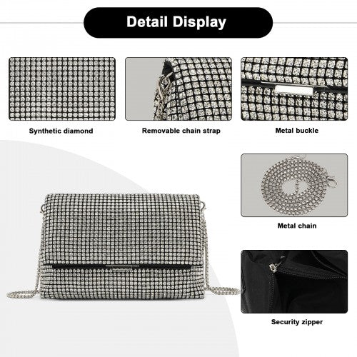 CLS2625 - Rhinestone Clutch Bag, Detachable Metal Chain Evening Bag,  Synthetic Diamond Crossbody Shoulder Handbag for Wedding Party Prom