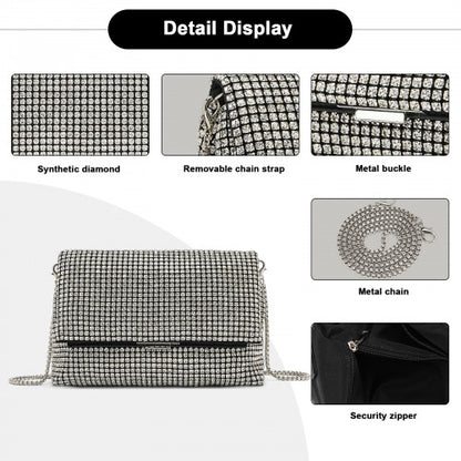 CLS2625 - Rhinestone Clutch Bag, Detachable Metal Chain Evening Bag,  Synthetic Diamond Crossbody Shoulder Handbag for Wedding Party Prom
