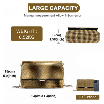 CLS2625 - Rhinestone Clutch Bag, Detachable Metal Chain Evening Bag,  Synthetic Diamond Crossbody Shoulder Handbag for Wedding Party Prom
