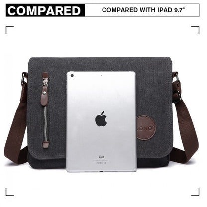 E1824-1 - Kono RFID-Blocking Retro Style Canvas Cross Body Messenger Bag - Black
