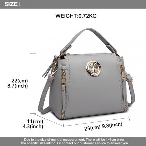 E1851 - Miss Lulu Leather Look Dual Zipped Handbag - Grey