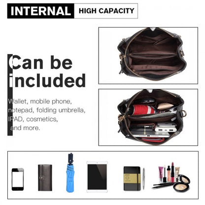 E1851 - Miss Lulu Leather Look Dual Zipped Handbag - Black