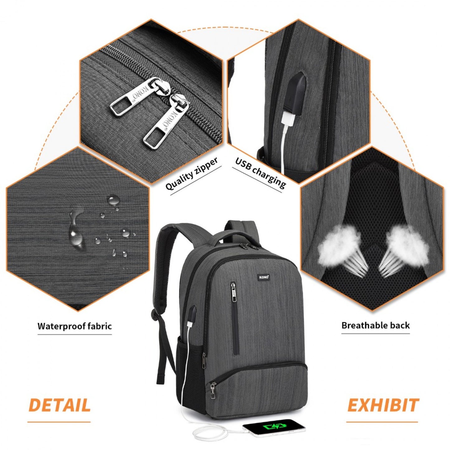 Kono E1978 grey backpack – detail view 5
