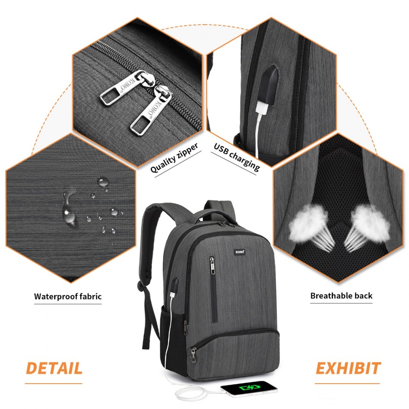 Kono E1978 grey backpack – detail view 5