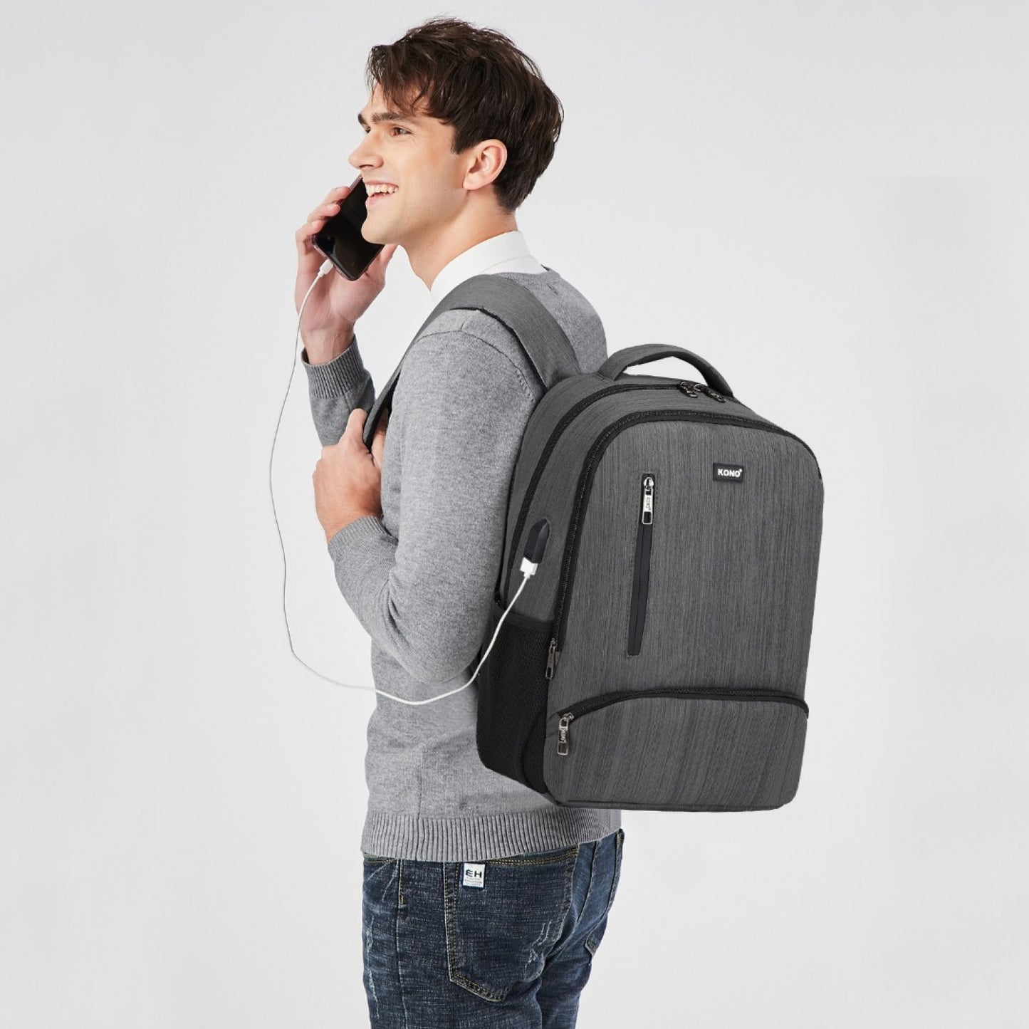Kono E1978 grey backpack – side view