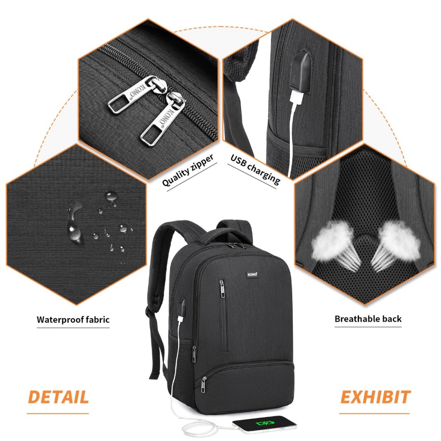 Kono E1978 black backpack – detail view 5