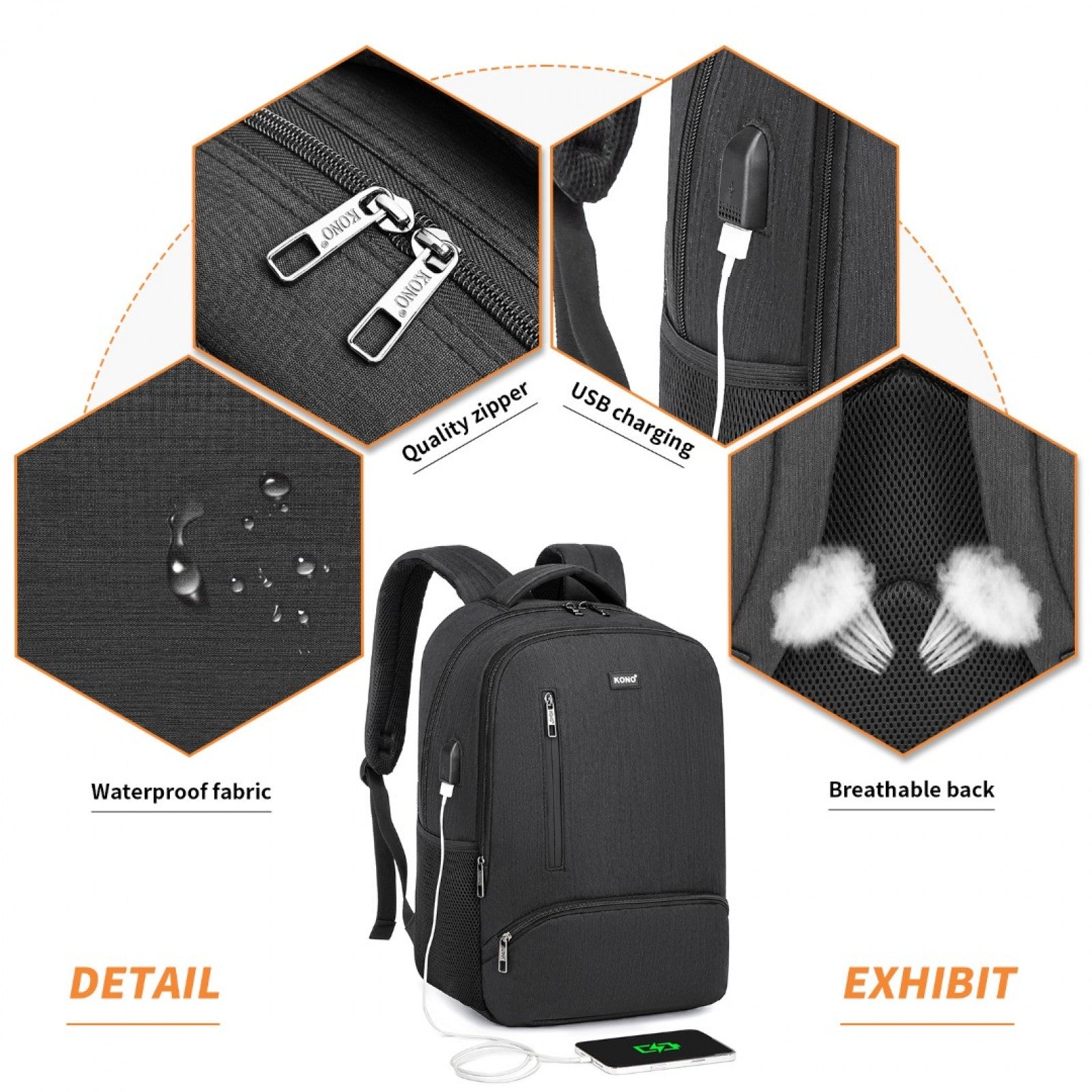 Kono E1978 black backpack – detail view 5
