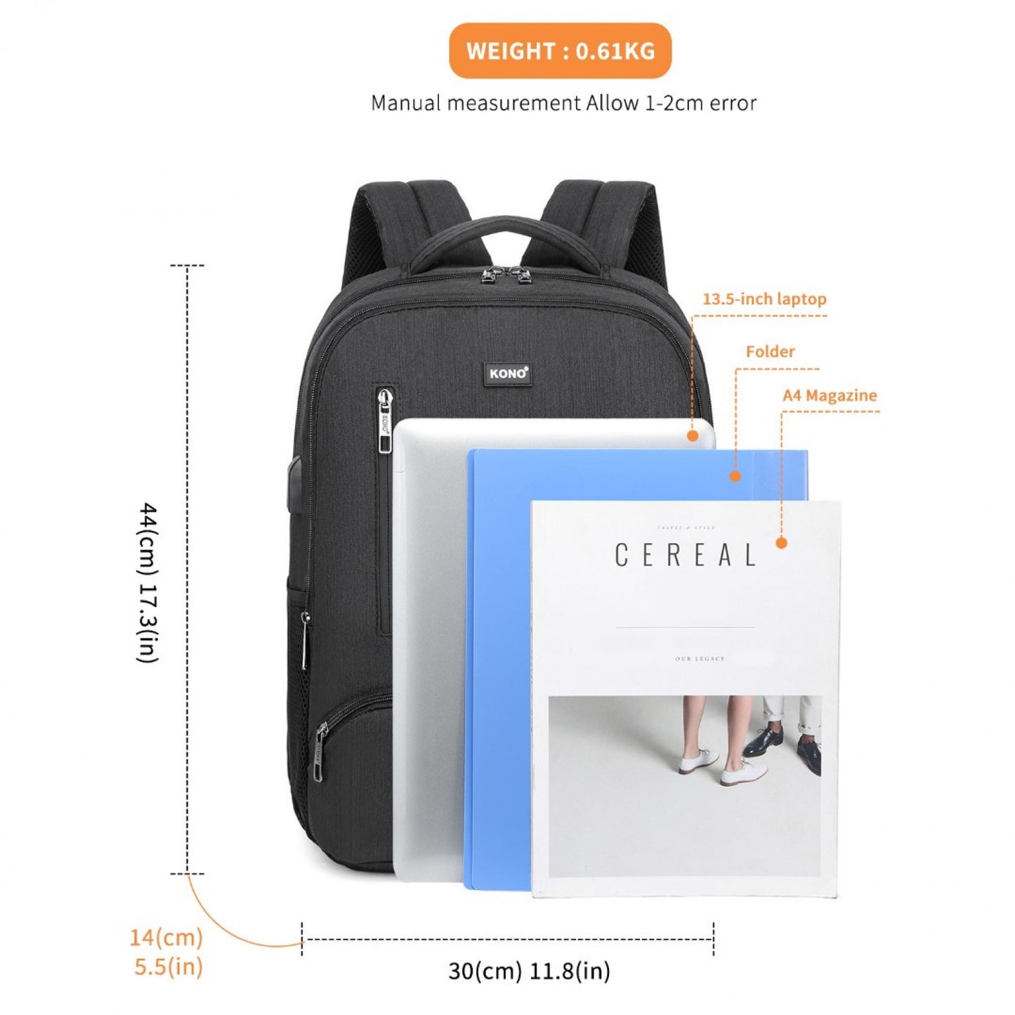 Kono E1978 black backpack – side view