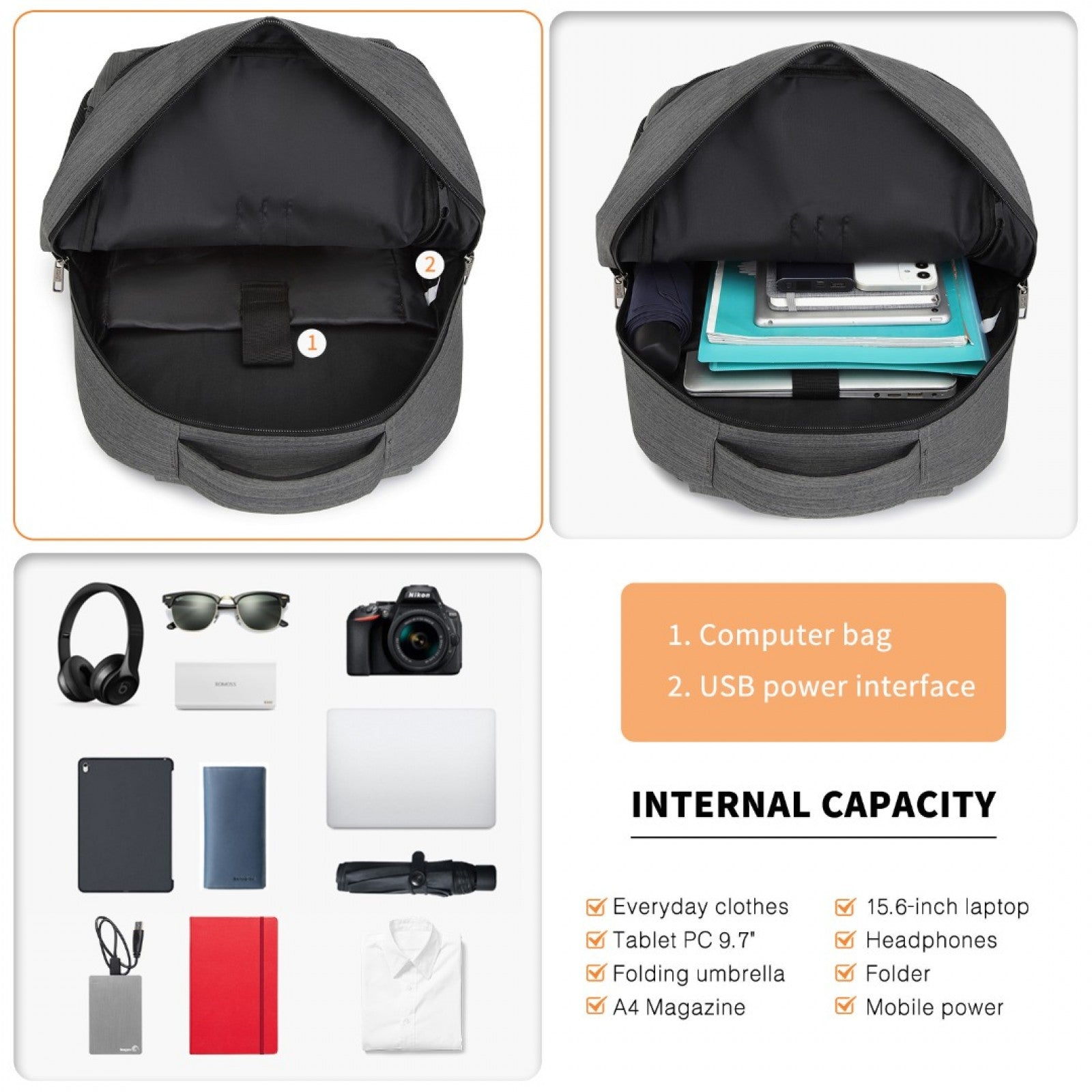 Kono E1978 grey backpack – detail view 6