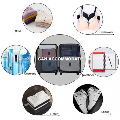 E2015 - Kono 6 Piece Polyester Travel Luggage Organiser Bag Set - Navy Blue