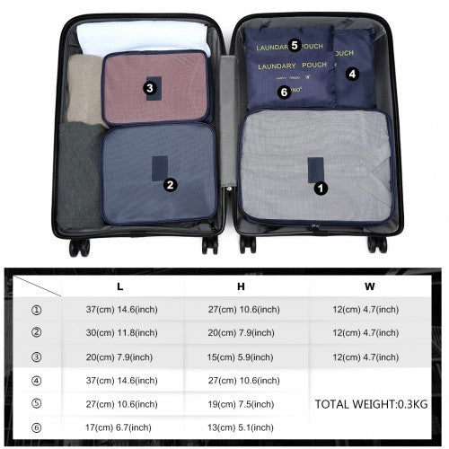 E2015 - Kono 6 Piece Polyester Travel Luggage Organiser Bag Set