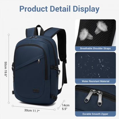 E6715 - Kono Business Laptop Backpack with USB Charging Port - Dark Blue