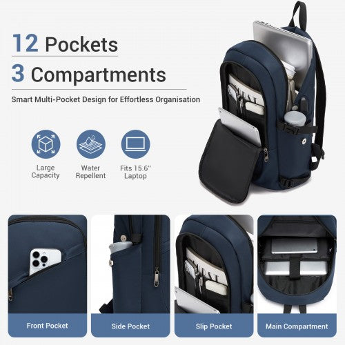 E6715 - Kono Business Laptop Backpack with USB Charging Port - Dark Blue