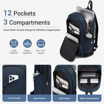 E6715 - Kono Business Laptop Backpack with USB Charging Port - Dark Blue