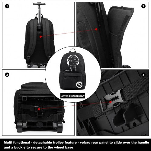 E6877 - Kono Multi-functional Glow-in-the-Dark Trolley Backpack - Black