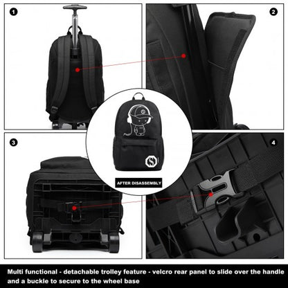 E6877 - Kono Multi-functional Glow-in-the-Dark Trolley Backpack - Black