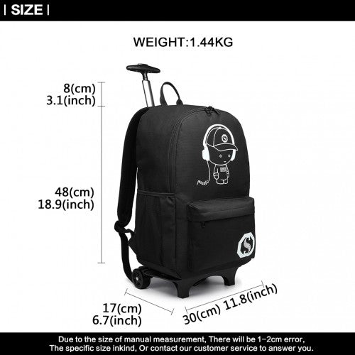 E6877 - Kono Multi-functional Glow-in-the-Dark Trolley Backpack - Black