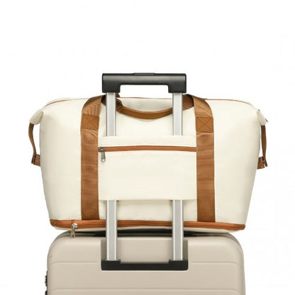 EA2212 - Kono Two Pieces Expandable Durable Waterproof Travel Duffel Bag Set - Beige And Brown