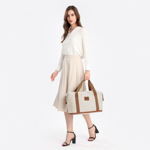 EA2212 - Kono Two Pieces Expandable Durable Waterproof Travel Duffel Bag Set - Beige And Brown