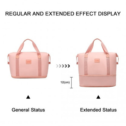 EA2212 - Kono Two Pieces Expandable Durable Waterproof Travel Duffel Bag Set - Pink