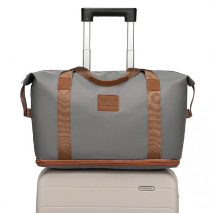 EA2212 - Kono Two Pieces Expandable Durable Waterproof Travel Duffel Bag Set - Grey And Brown