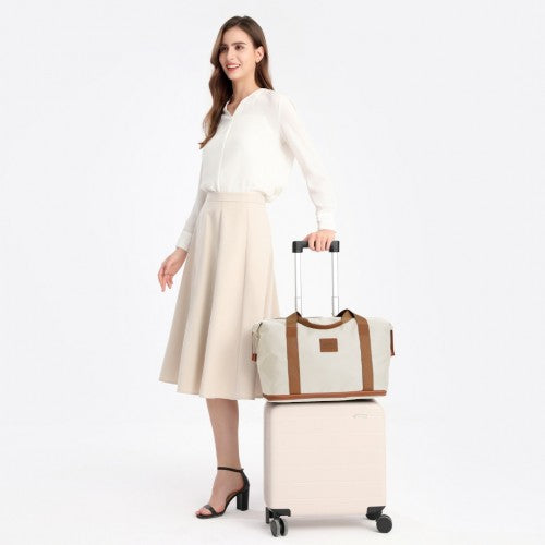 EA2212 - Kono Two Pieces Expandable Durable Waterproof Travel Duffel Bag Set - Beige And Brown