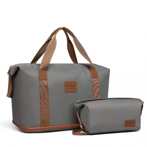 EA2212 - Kono Two Pieces Expandable Durable Waterproof Travel Duffel Bag Set - Grey And Brown
