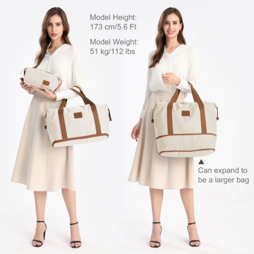 EA2212 - Kono Two Pieces Expandable Durable Waterproof Travel Duffel Bag Set - Beige And Brown