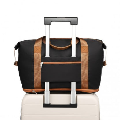 EA2212 - Kono Two Pieces Expandable Durable Waterproof Travel Duffel Bag Set - Black And Brown