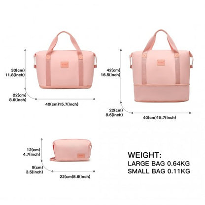 EA2212 - Kono Two Pieces Expandable Durable Waterproof Travel Duffel Bag Set - Pink