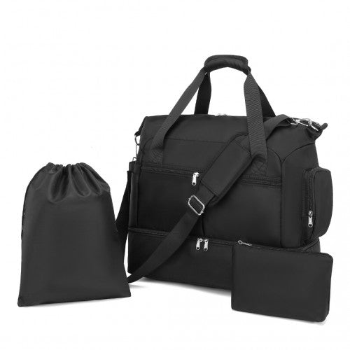 Easy Luggage EA2348 - Kono Waterproof Multi-Pocket Travel Duffel Bag Set With Dedicated Shoe Compartment - Black