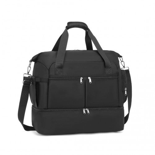 Easy Luggage EA2348 - Kono Waterproof Multi-Pocket Travel Duffel Bag Set With Dedicated Shoe Compartment - Black