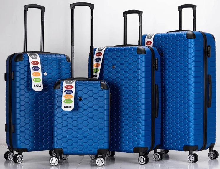 Blue ABS suitcase with 4 wheels, featuring a hexagonal design, branded as Eagle with reference number 1948. Sold by Easy Luggage.