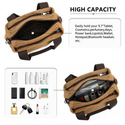 EH2045 - Kono Canvas Multi-Functional Cross Body Bag - Brown