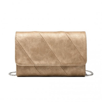 EH2257 - Miss Lulu Stylish Twill Clutch Leather Chain Evening Bag - Gold