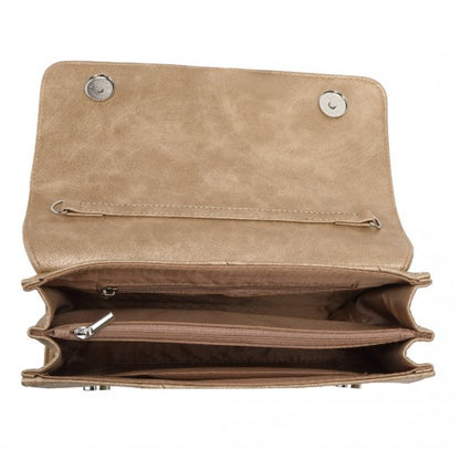 EH2257 - Miss Lulu Stylish Twill Clutch Leather Chain Evening Bag - Gold