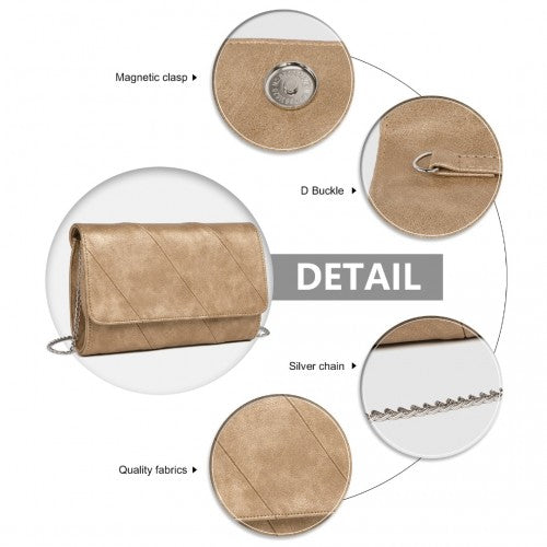 EH2257 - Miss Lulu Stylish Twill Clutch Leather Chain Evening Bag - Gold