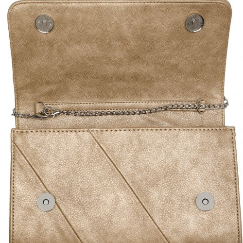 EH2257 - Miss Lulu Stylish Twill Clutch Leather Chain Evening Bag - Gold