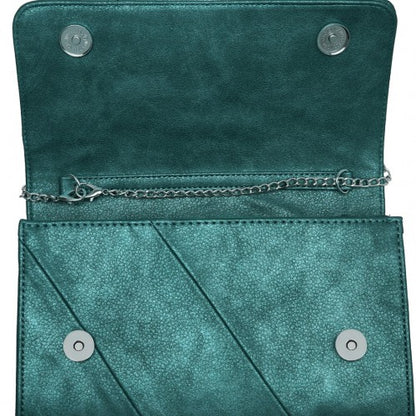 EH2257 - Miss Lulu Stylish Twill Clutch Leather Chain Evening Bag - Green