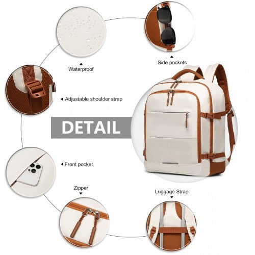 Kono EM2413 beige and brown travel backpack – detail view 7